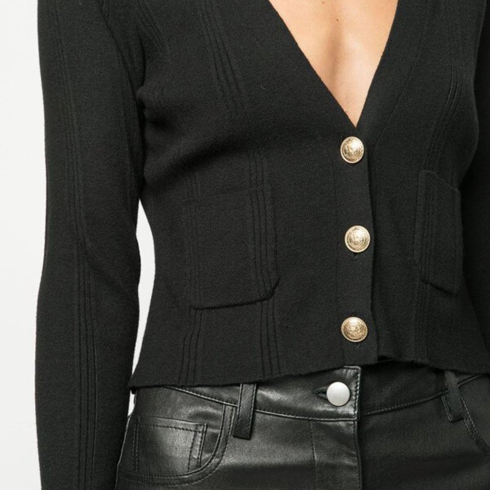 L'Agence Jamie Black Ribbed Knit Cardigan Sweater M